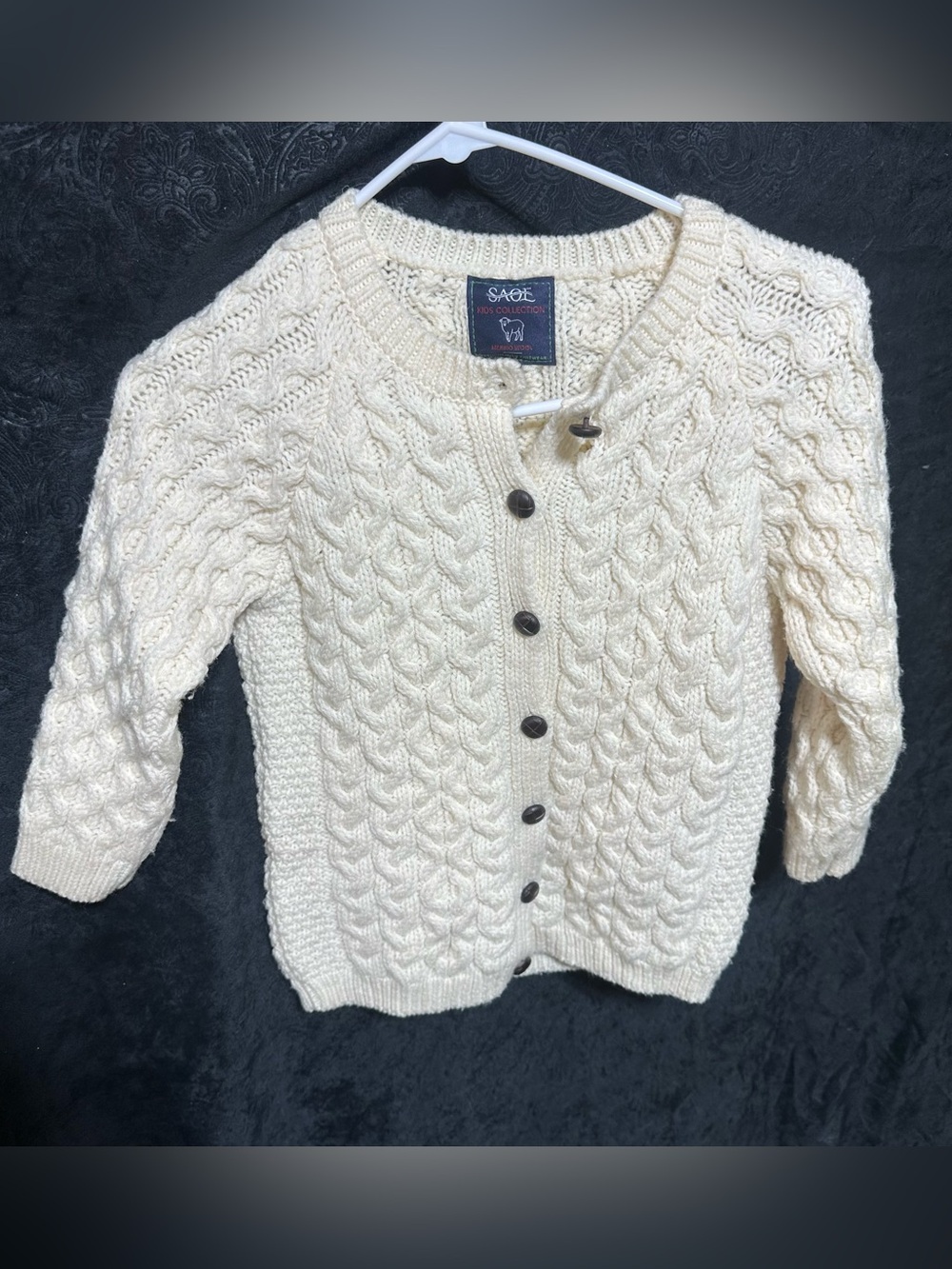Like NEW SAOL Kids 9-10 Cable Knit Button-Up merino wool Sweater